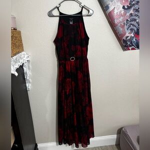 Elegant Red and Black Floral Dress